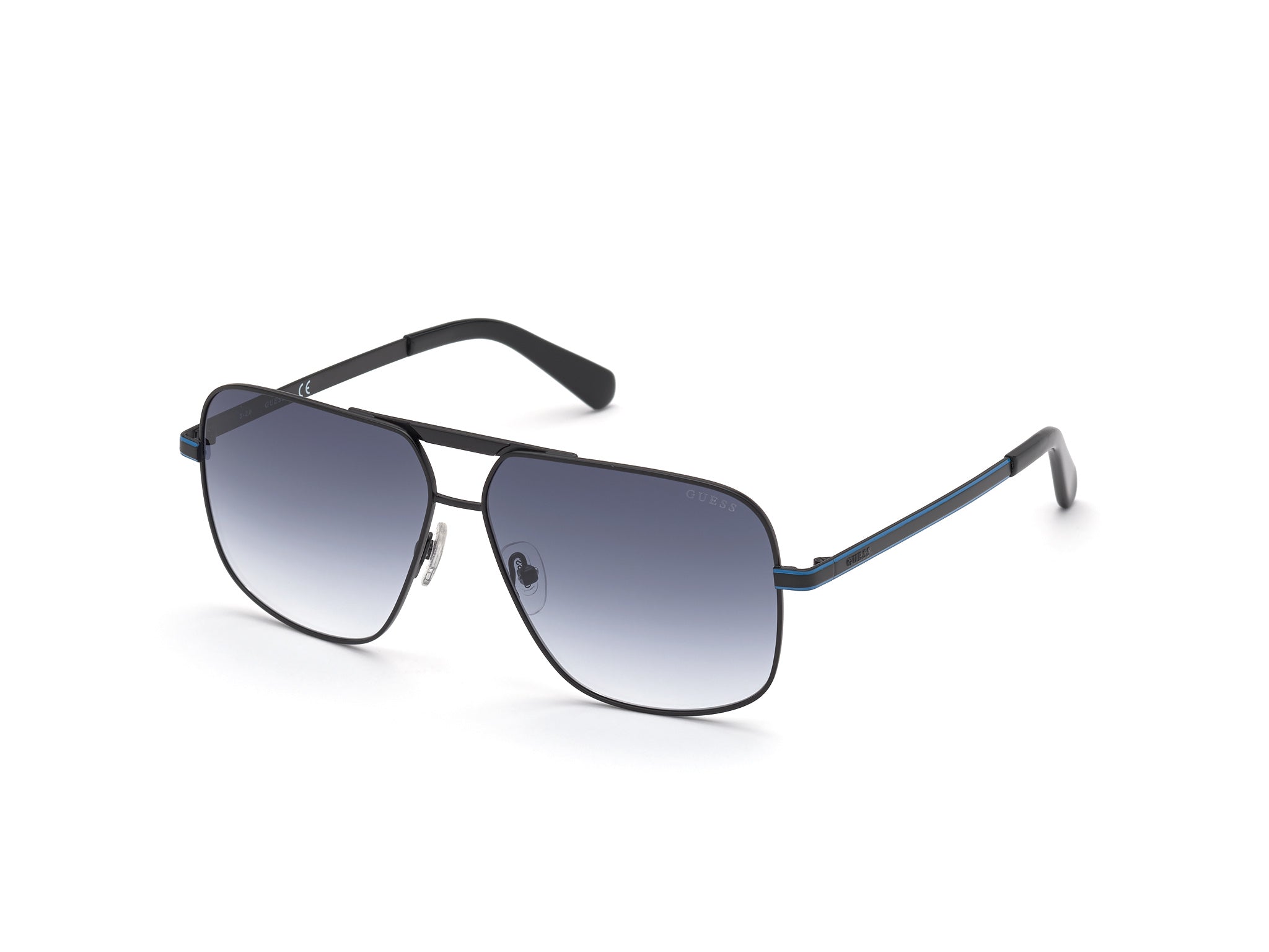 Guess Uomo Gu00026 02W Occhiali Da Sole Metallo Nero Blu Squadrata Normale Sfumato