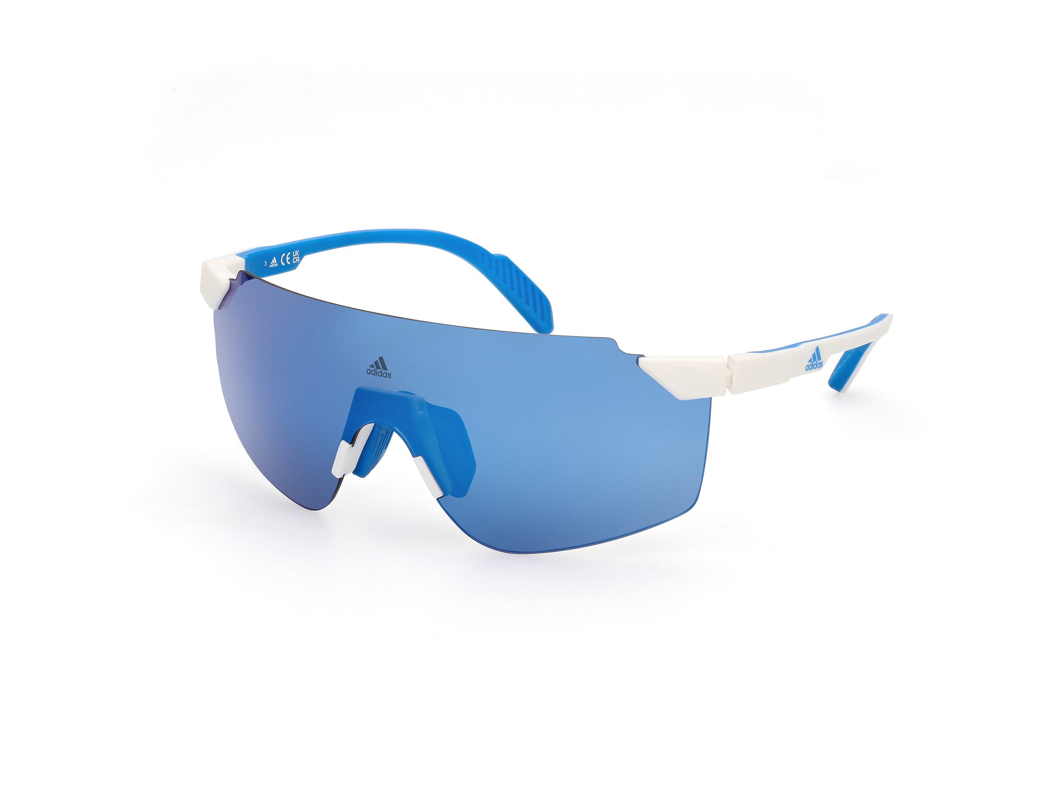 Adidas Sport Uomo Sp0056 24X Occhiali Da Sole Plastica Bianco Blu Maschera Specchiate
