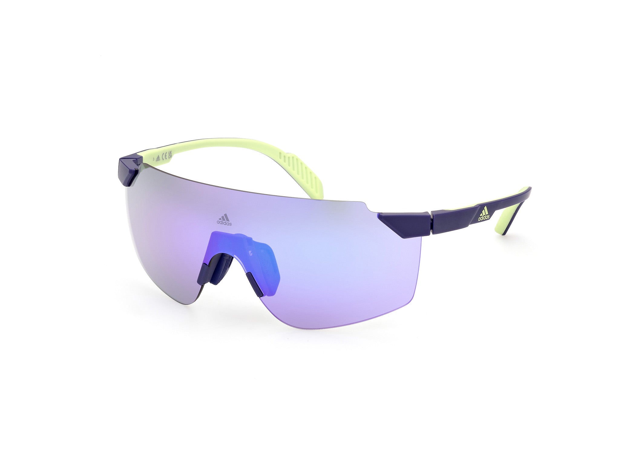 Adidas Sport Uomo Sp0056 92Z Occhiali Da Sole Plastica Blu Viola Maschera Specchiate Sfumato