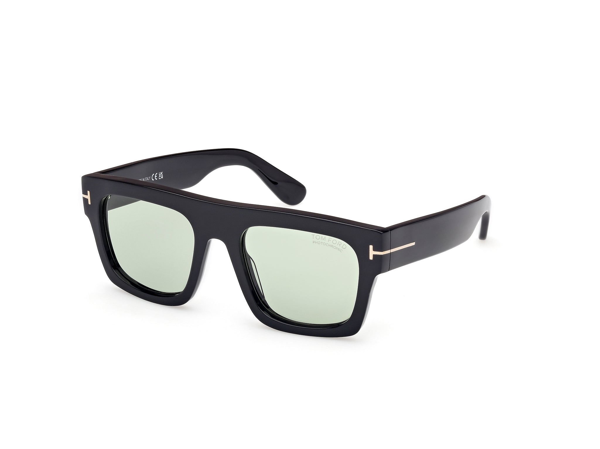 Tom Ford Uomo Ft0711 Fausto 01N Occhiali Da Sole Acetato Nero Verde Squadrata Fotocromatiche