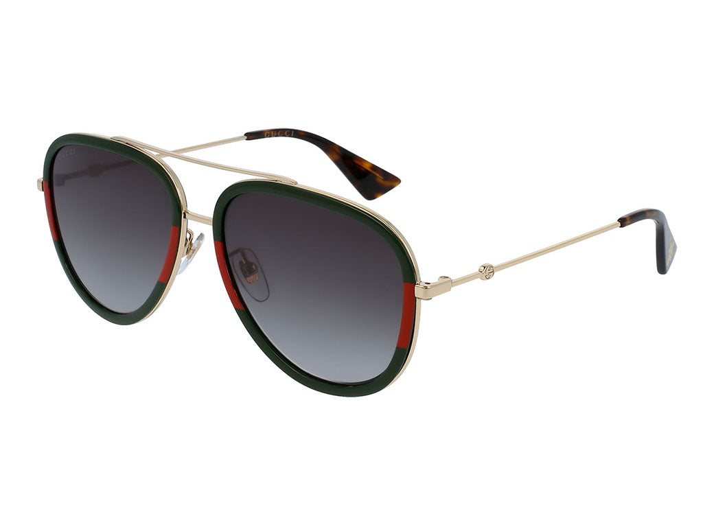 Gucci Donna Gg0062S 003 Occhiali Da Sole Metallo Oro Verde Pilot Normale