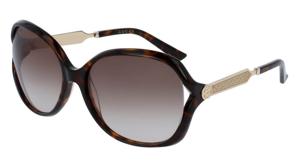 Gucci Donna Gg0076S 003 Occhiali Da Sole Iniettato Havana Marrone Rotonda Normale Sfumato
