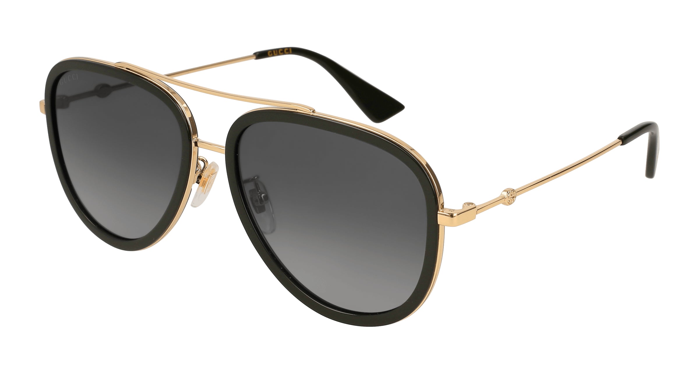 Gucci Donna Gg0062S 011 Occhiali Da Sole Metallo Oro Grigio Pilot Polarizzata Flash