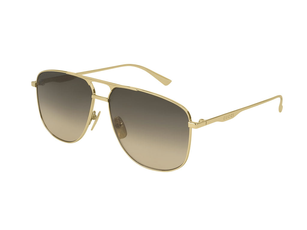 Gucci Uomo Gg0336S 001 Occhiali Da Sole Metallo Oro Marrone Pilot Normale