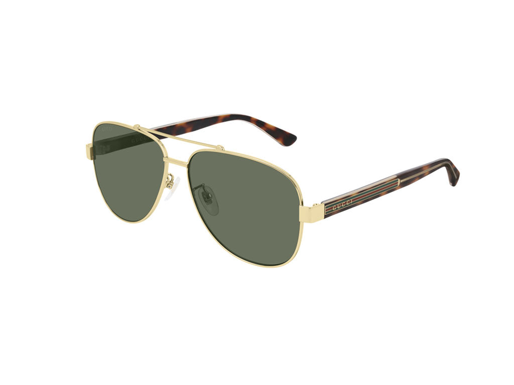 Gucci Uomo Gg0528S 009 Occhiali Da Sole Metallo Oro Verde Pilot