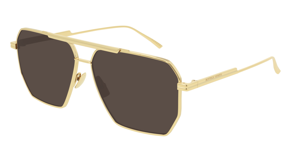 Bottega Veneta Uomo Bv1012S 003 Occhiali Da Sole Metallo Oro Marrone Pilot Normale