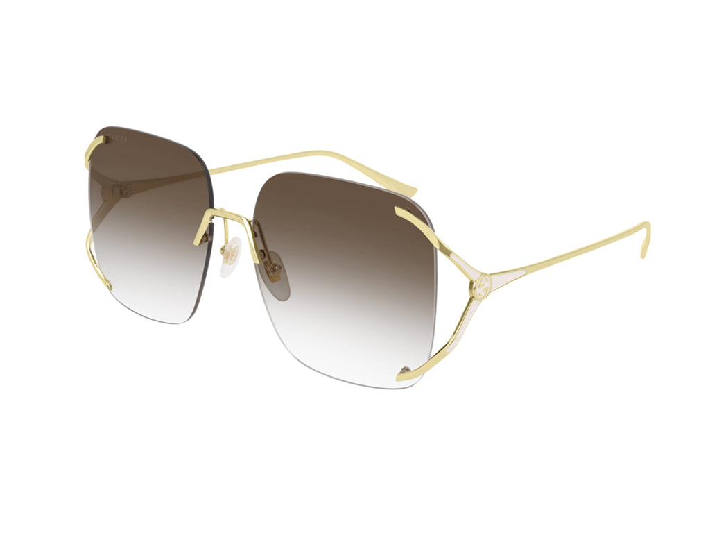 Gucci Donna Gg0646S 002 Occhiali Da Sole Metallo Oro Marrone Squadrata Normale Sfumato