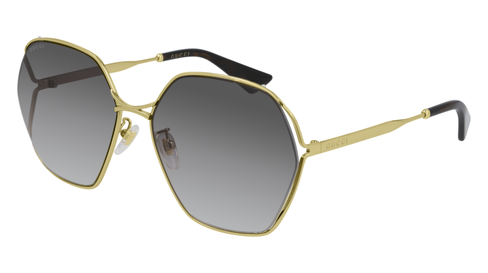Gucci Donna Gg0818Sa 001 Occhiali Da Sole Metallo Oro Grigio Geometrica Normale Sfumato