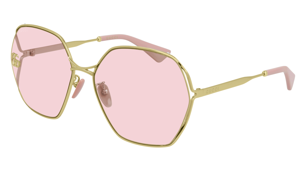Gucci Donna Gg0818Sa 003 Occhiali Da Sole Metallo Oro Rosa Geometrica Normale