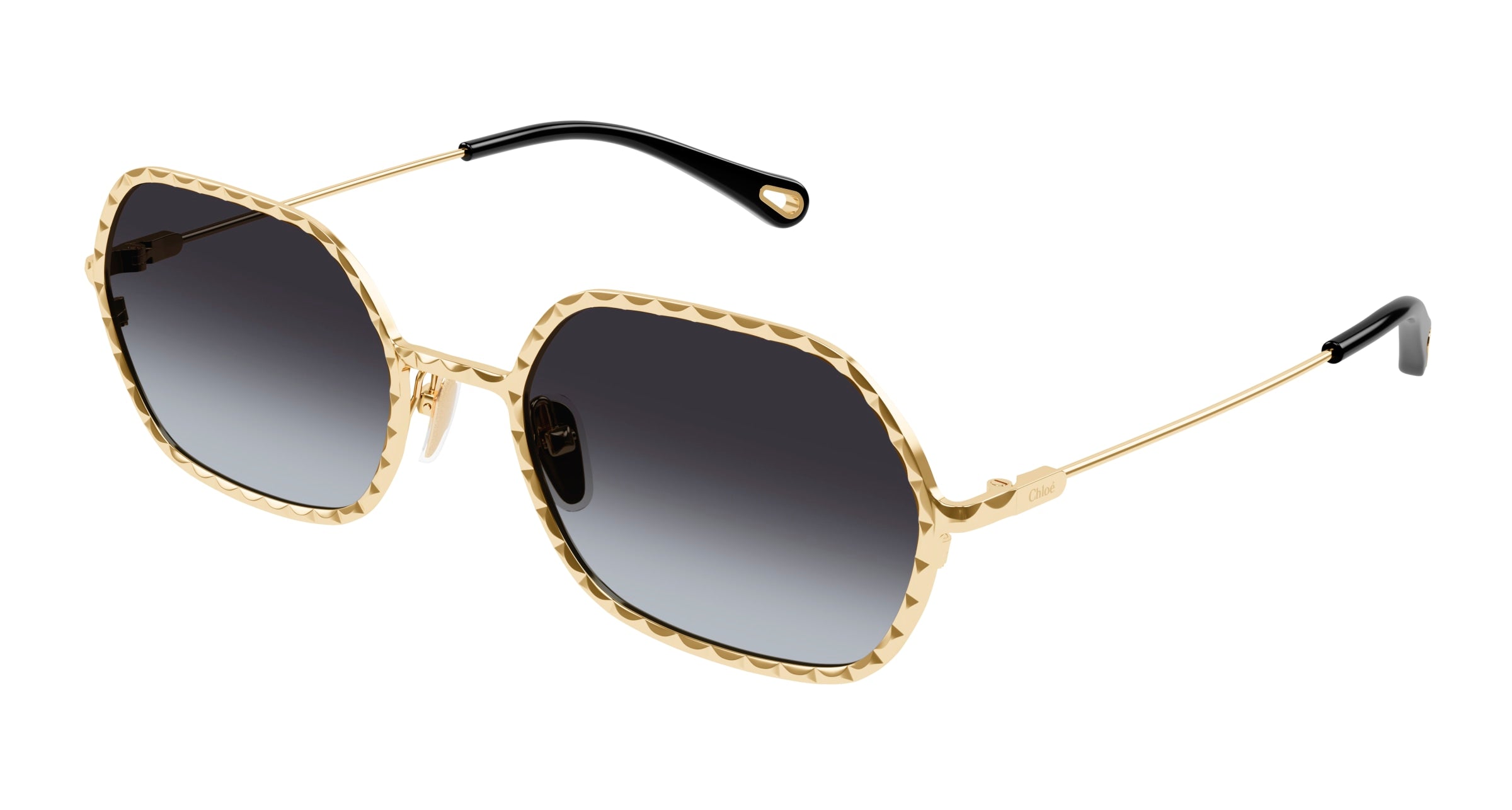 Chloé Donna Ch0231S 001 Occhiali Da Sole Metallo Oro Grigio Rotonda
