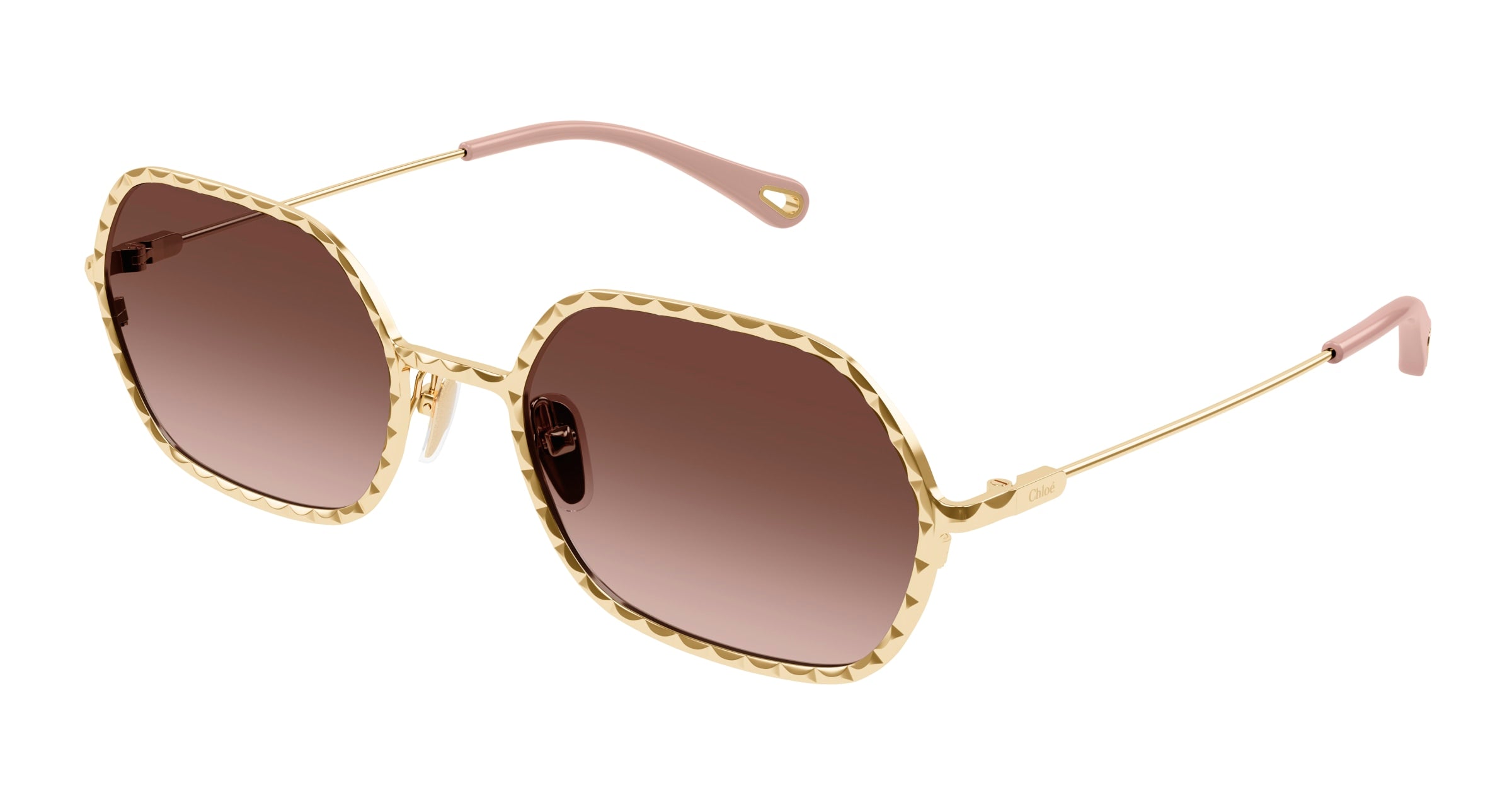 Chloé Donna Ch0231S 002 Occhiali Da Sole Metallo Oro Rame Rotonda