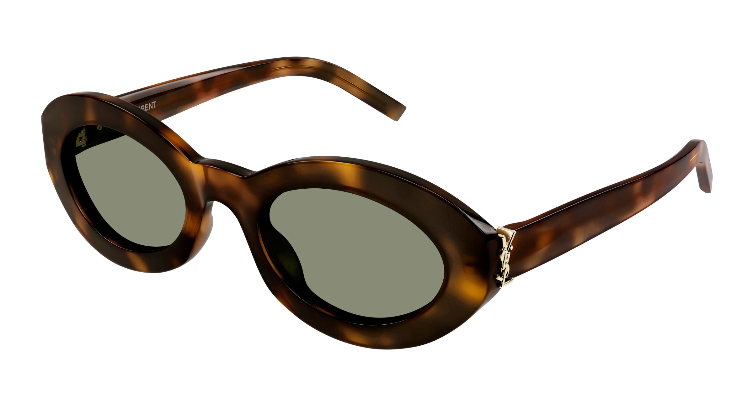 Saint Laurent Donna Sl M136 002 Occhiali Da Sole Acetato Havana Verde Rotonda