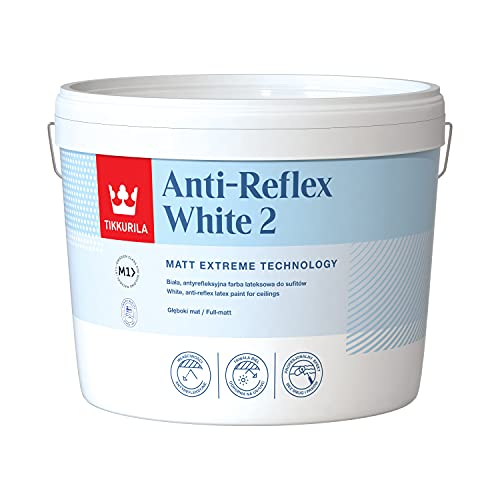 Tikkurila Anti Reflex 2 - Vernice Piatta Opaca, Ad Alta Opacità, Per Soffitto, Zero Flash, 10 Litri