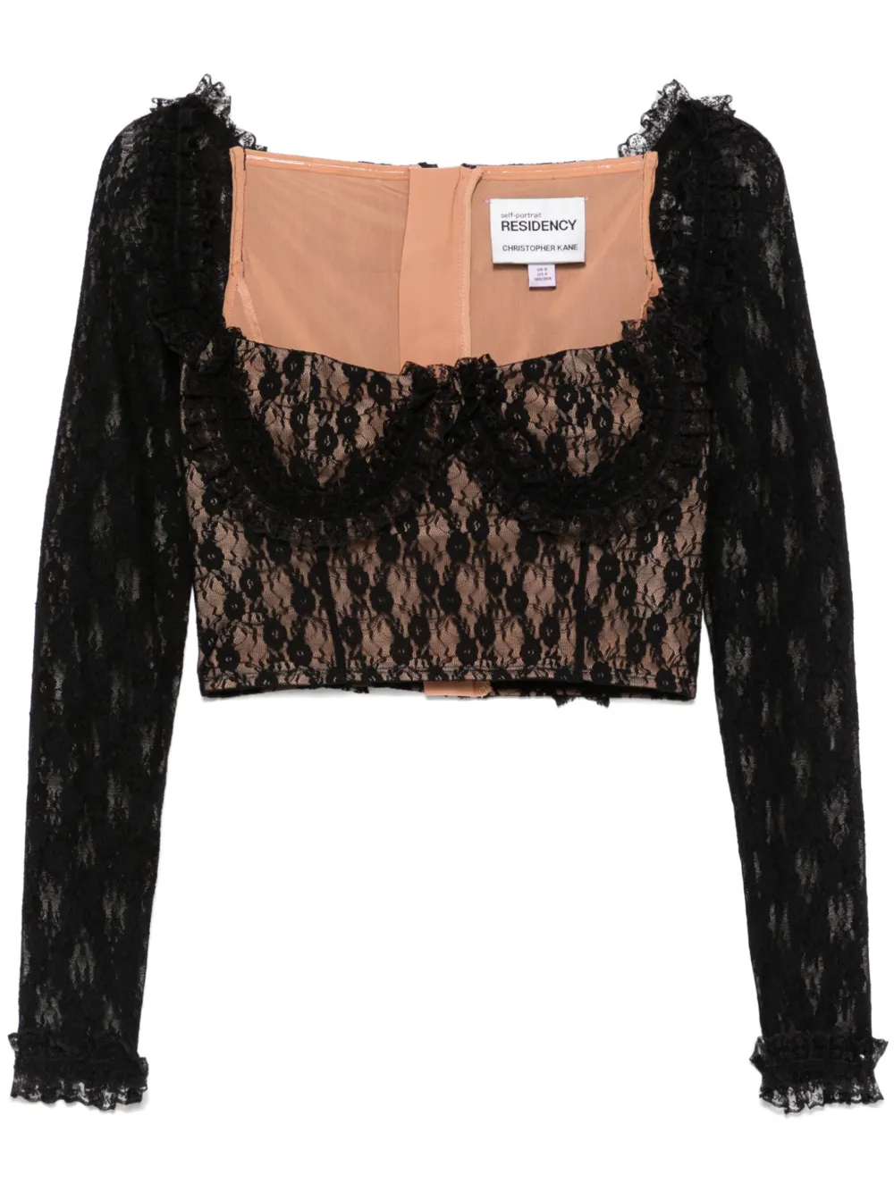 Self-Portrait Top in pizzo con ruches SELF-PORTRAIT x Christopher Kane - Nero