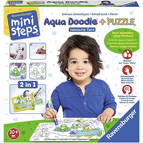 Ravensburger- Aqua Doodle Puzzle: Heimische Tiere Animali Domestici, Multicolore, Taglia Unica, 04557