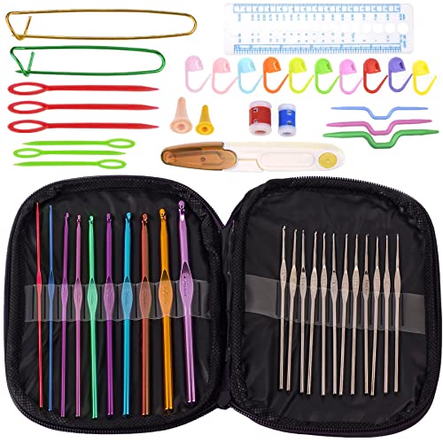 Retoo Set Di Ganci Per Uncinetto Ergonomici Colorati In Alluminio Con Borsa Portatile, Mini Set Di Uncinetti Con 22 Pezzi E Accessori A Maglia Per Bam