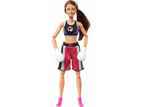 Barbie - Boxer Made To Move, Bambola Mora Con Guantoni E Uniforme Da Pugile Rimovibili, Snodata E Con 22 Punti D'Articolazione, Giocattolo Per Bambini