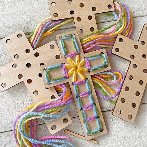 croci pasquali - kit completo di filati per regali pasquali, kit di croci pasquali per decorazioni pasquali, per cestini pasquali, scuola domenicale, 