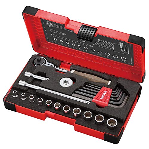 Vessel Set Di Chiavi A Bussola Girevole Da 1/4" (6,35 Mm), Impugnatura Antiscivolo Wood-Compo Hrw2004M-Sw (21 Pezzi)