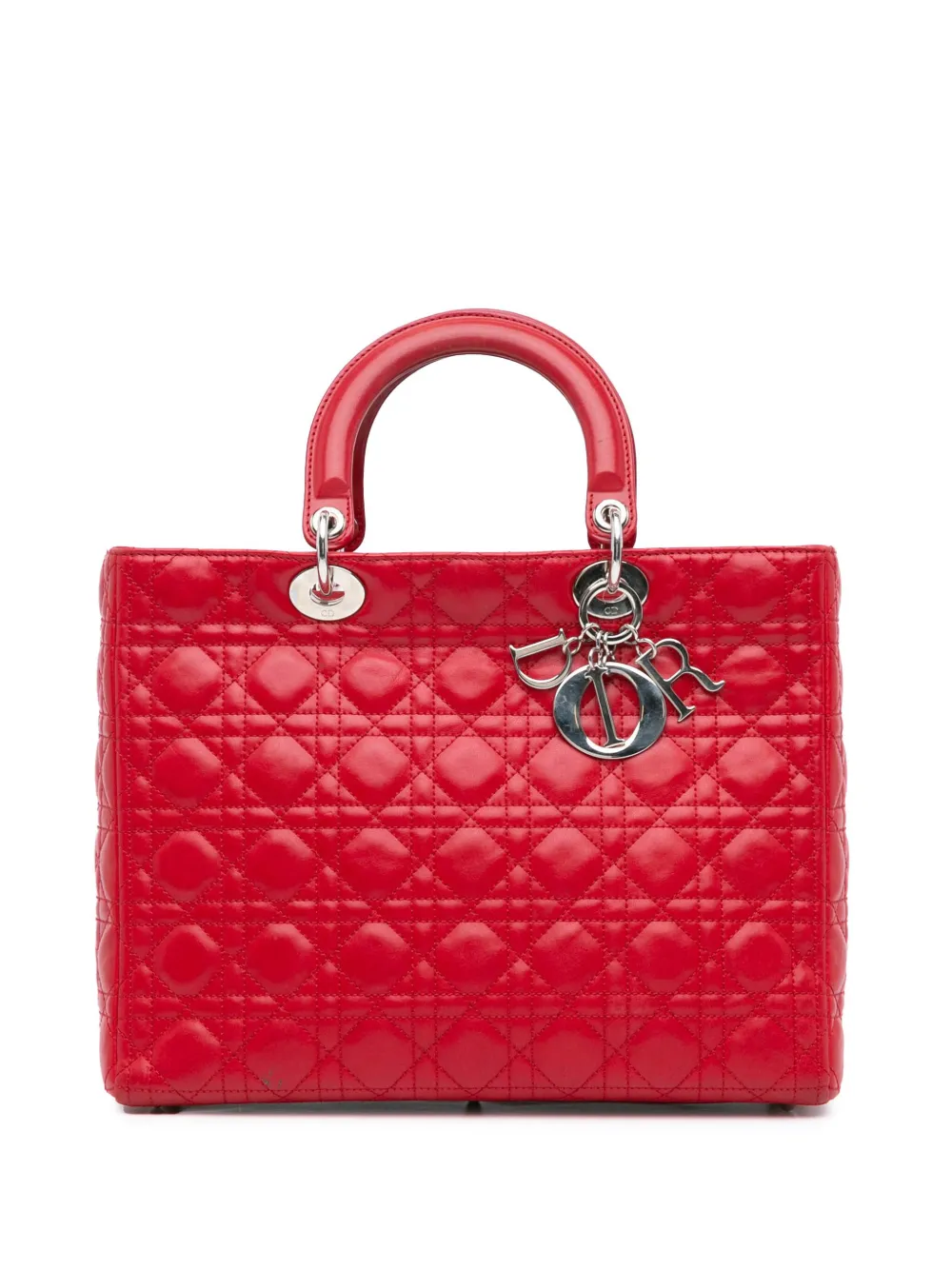 Christian Dior Pre-Owned 2010-2015 Large Lambskin Cannage Lady Dior satchel - Rosso