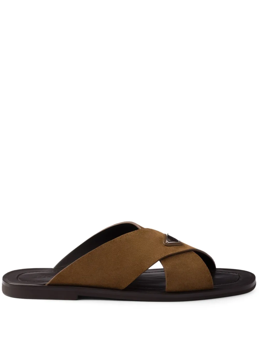 Prada suede crisscross slides - Marrone