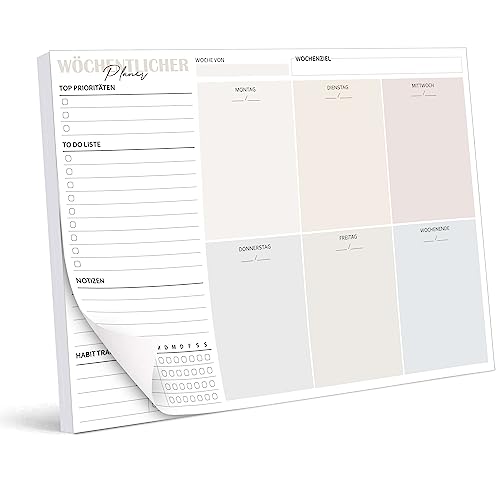 Biroyal Planner Settimanale Scrivania,Planning Settimanale Da Tavolo A4 (50 Fogli), Strappabile, Agenda Appuntamenti, Calendario Settimanale Da Tavolo