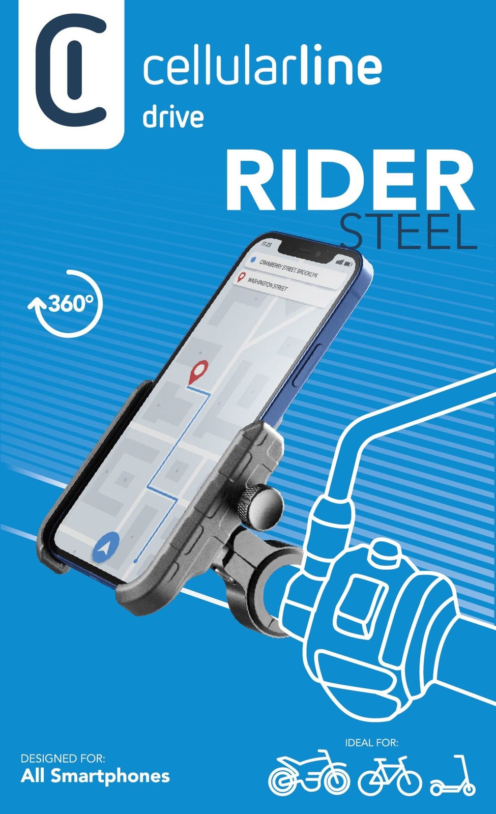 Supporto Bicicletta Moto Scooter cellularline Drive Smartphone Alu 360° Univer