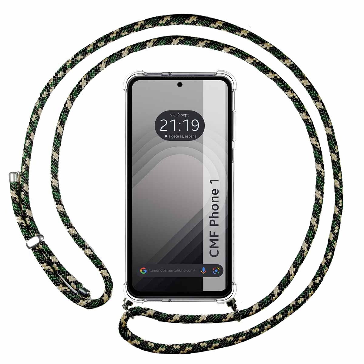 Cover Ciondolo Trasparente per Nothing CMF Phone 1 Con Cordino Verde/Dorato
