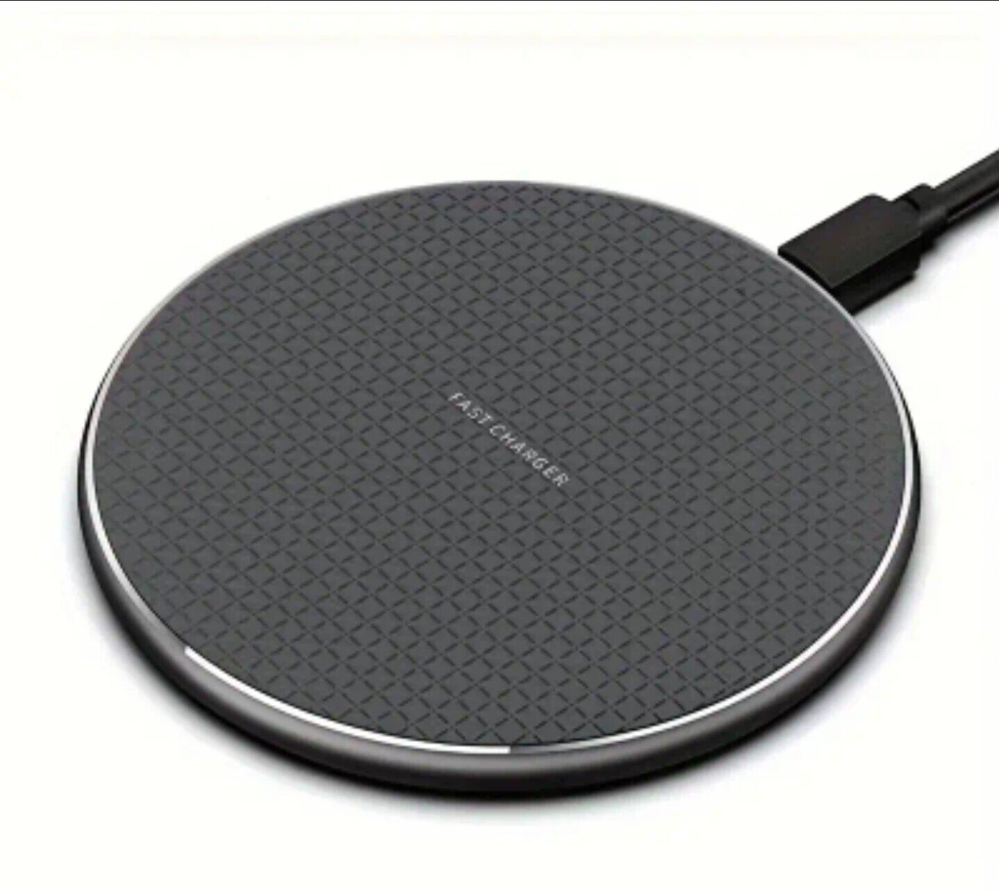 caricatore caricabatterie wireless rapido 10 watt, in metallo, colore nero.