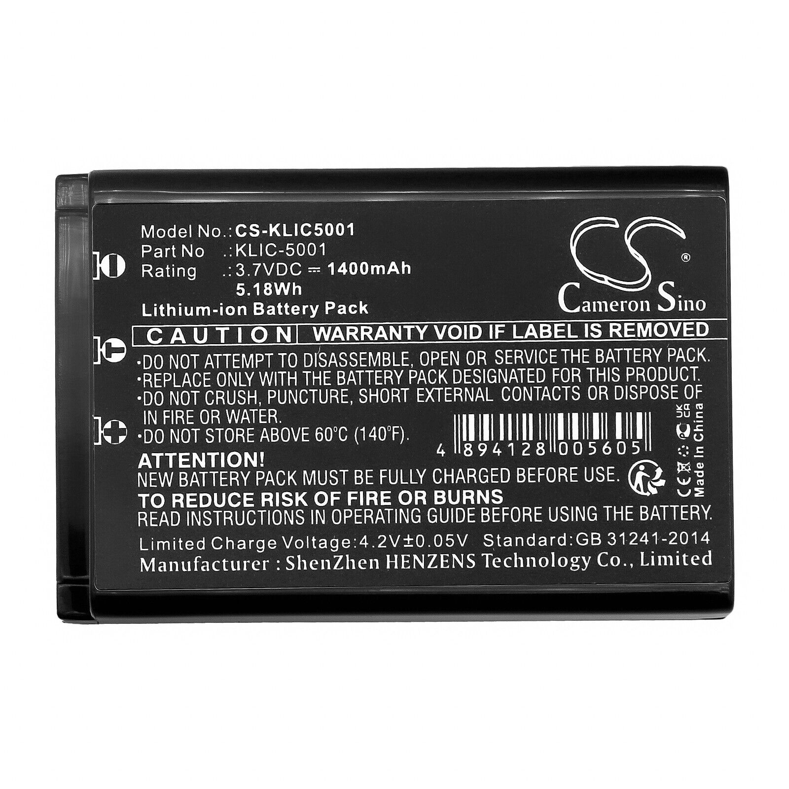 BATTERIE 1400mAh DB-L50 KLIC-5001 Per Kodak Easyshare DX6490 DX7440 DX7590 P712