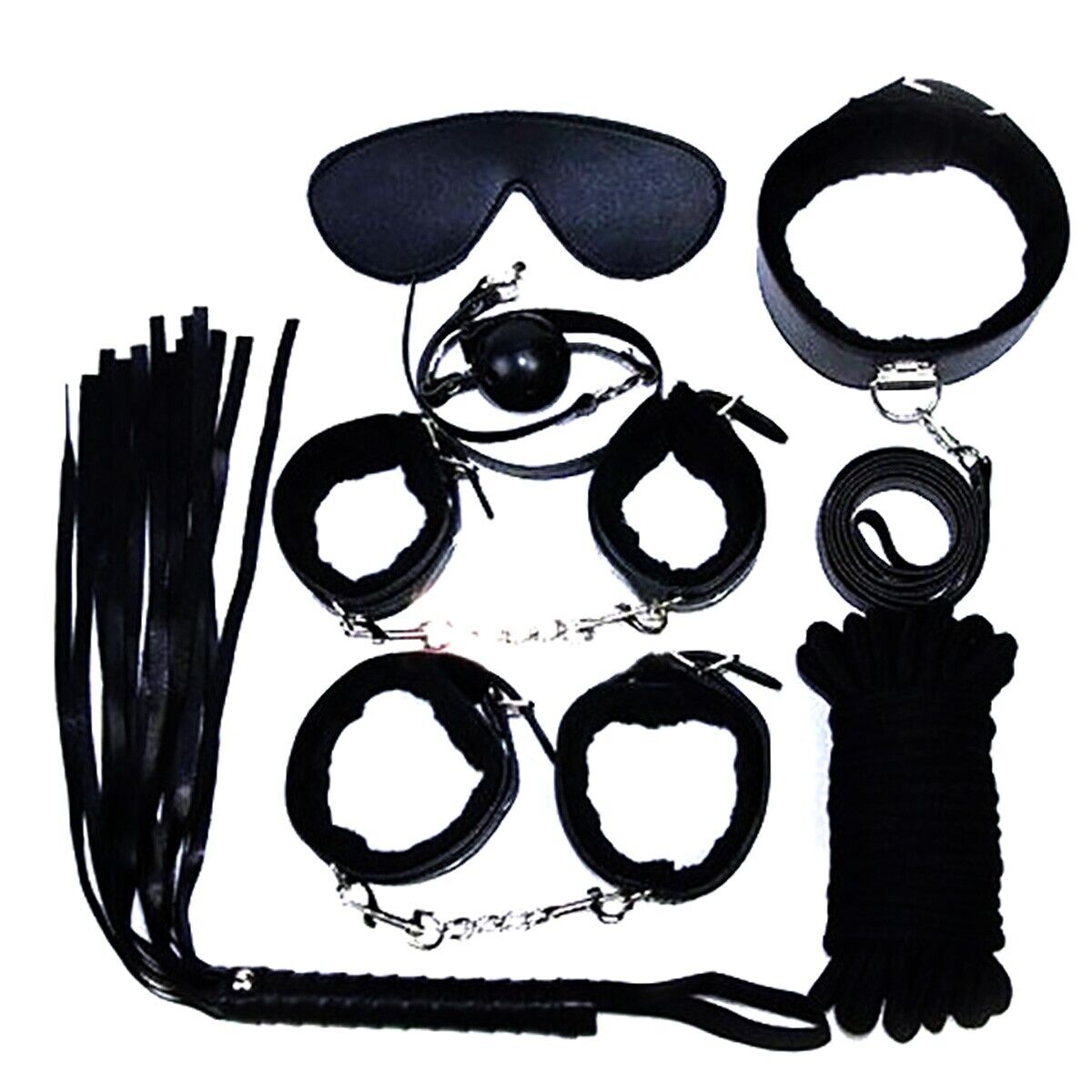 KIT COSTRITTIVO BONDAGE PER GIOCHI EROTICI BDSM COLLARE MANETTE FRUSTA MORSO