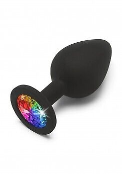 plug anale in silicone morbido nero con gioiello colorato anal per uomo e donna