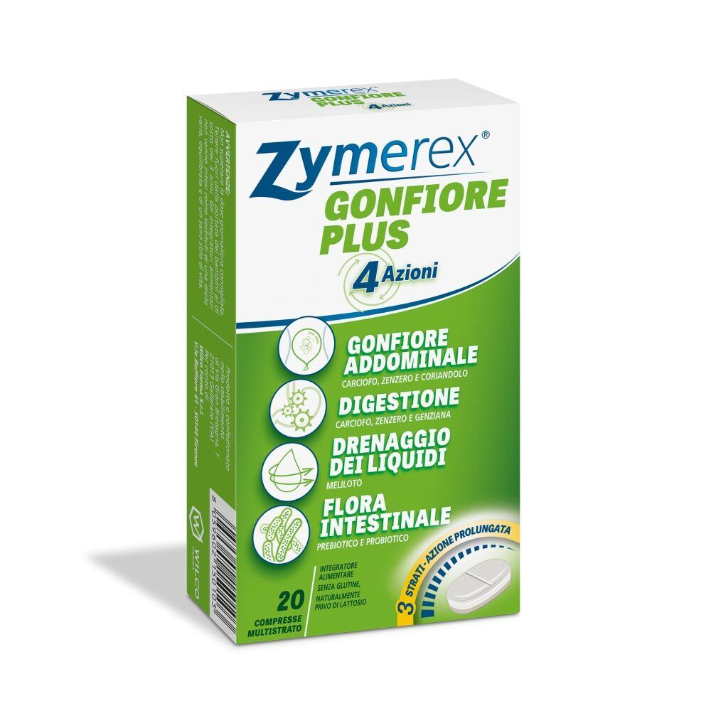 Zymerex Gonfiore Plus 4 Azioni Integratore Alimentare, 20 Compresse