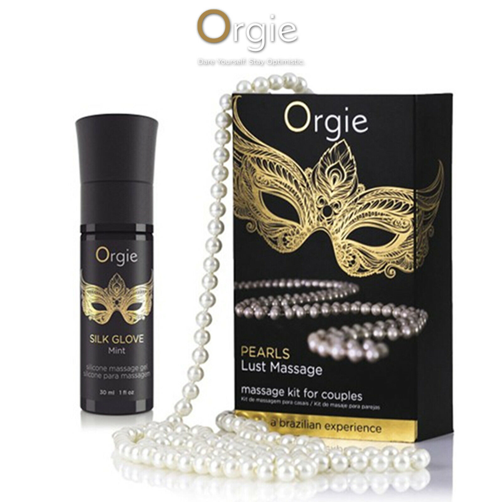 Orgie Pearl Lust Massage Kit Couples Mint Silicone Massage Gel Olio da Massaggio