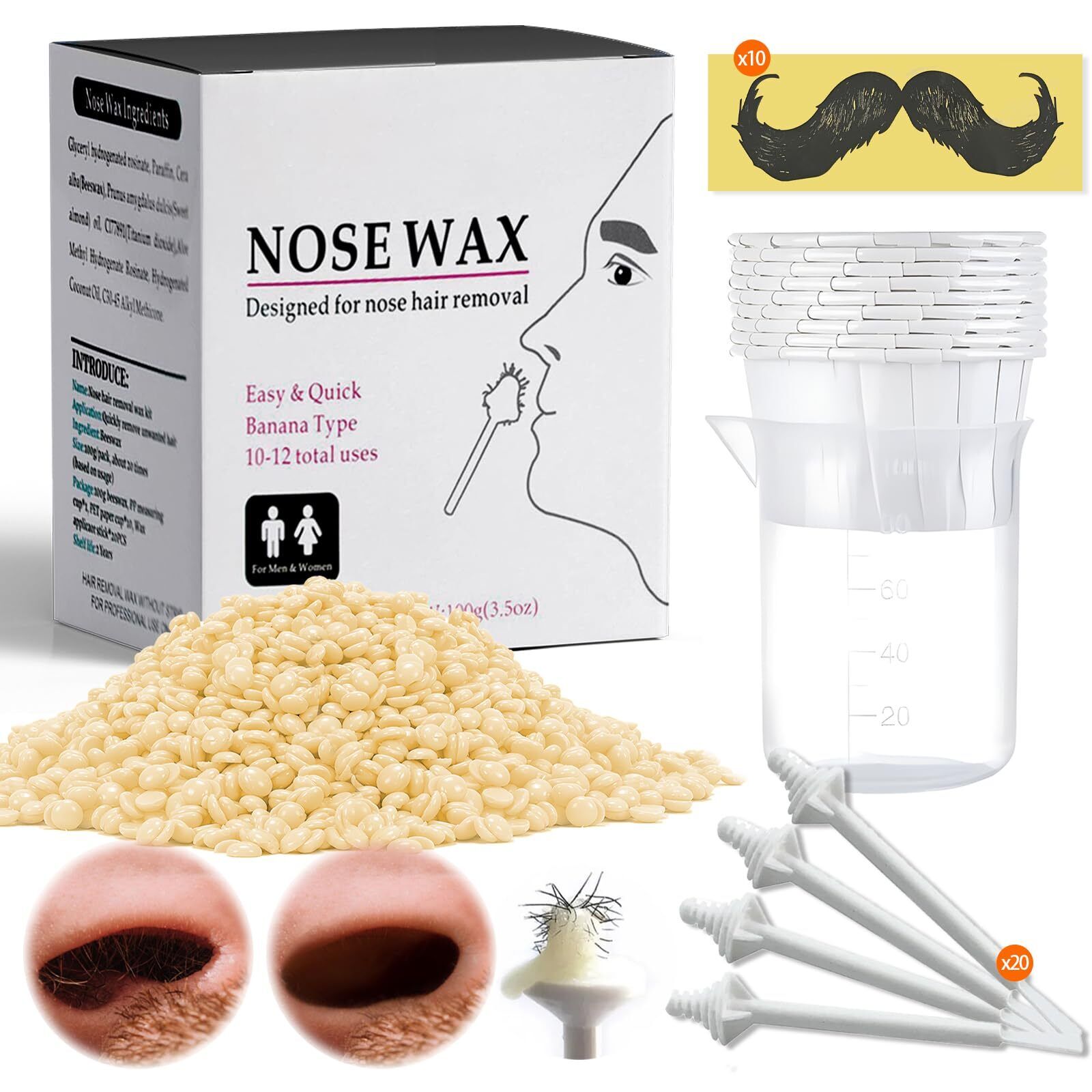 Naso Depilazione Kit, 20 applicatori, Ceretta per naso e orecchie, Kit di (S6x)