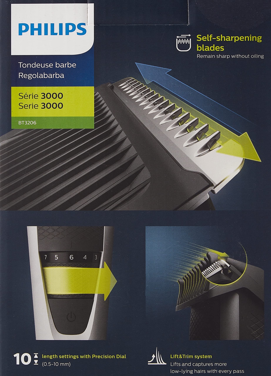 Philips Beardtrimmer serie 3000, regolabarba con tecnologia Lift & Trim