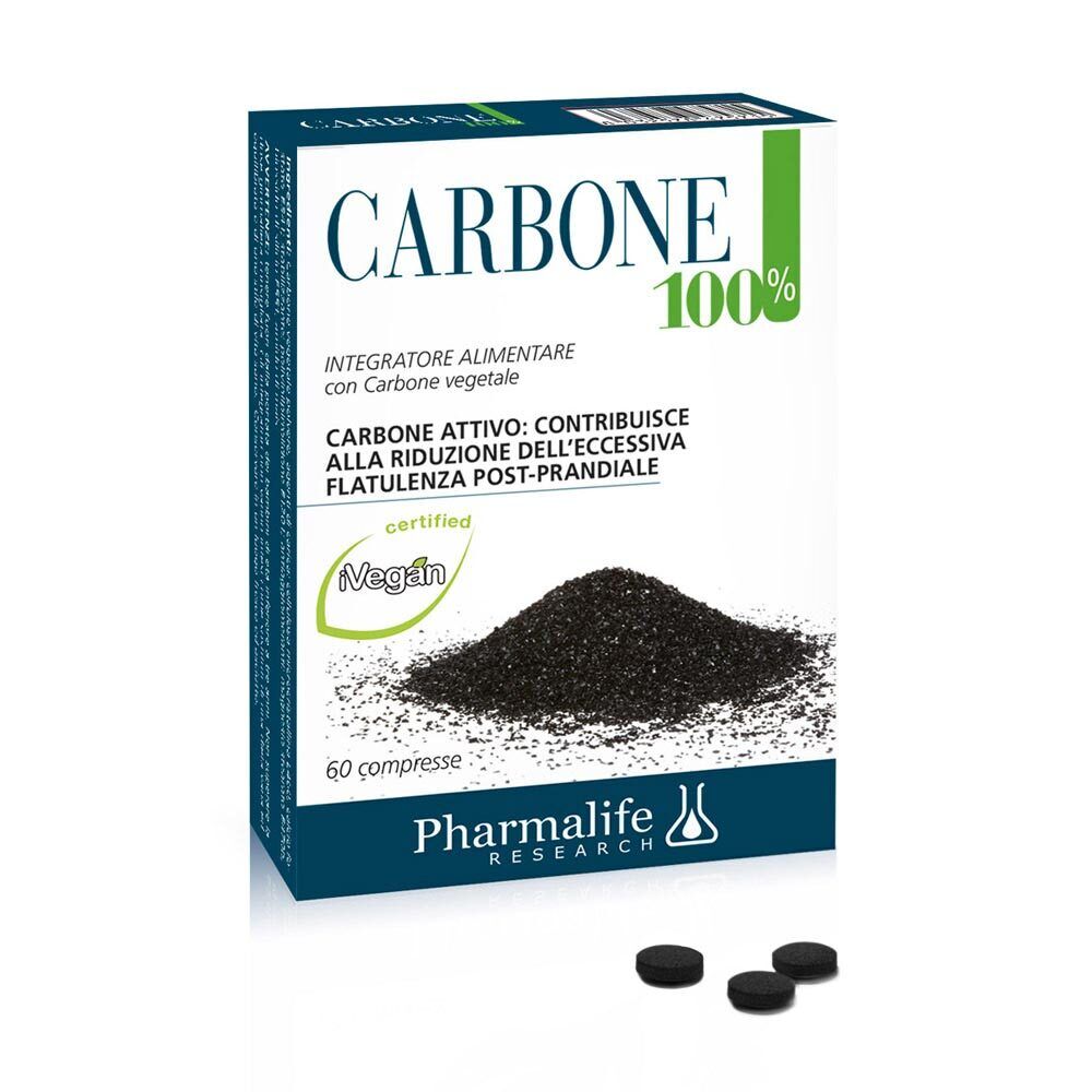 Pharmalife Research Carbone 100% Integratore Gas Intestinale, 60 Compresse