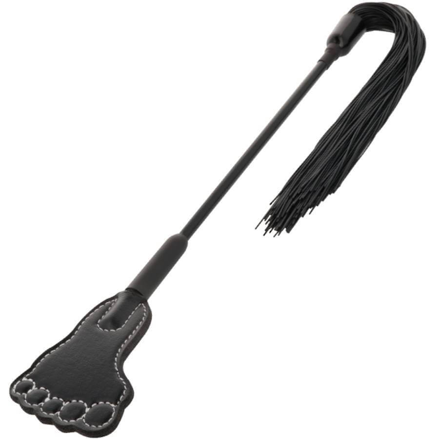 Darkness Bondage - Pagaia a Forma di Piede + Frusta in Pelle Vegana Nera 2 in 1