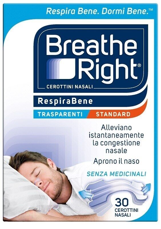 Breathe Right Cerottini Nasali Respira Bene Trasparenti Standard, 30 cerottini