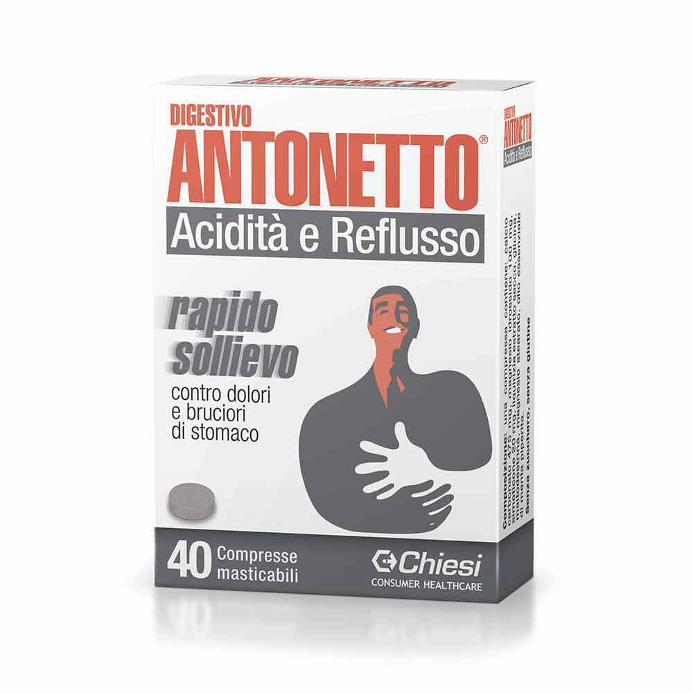Chiesi Digestivo Antonetto Acidità e Reflusso Rapido Sollievo, 40 Compresse