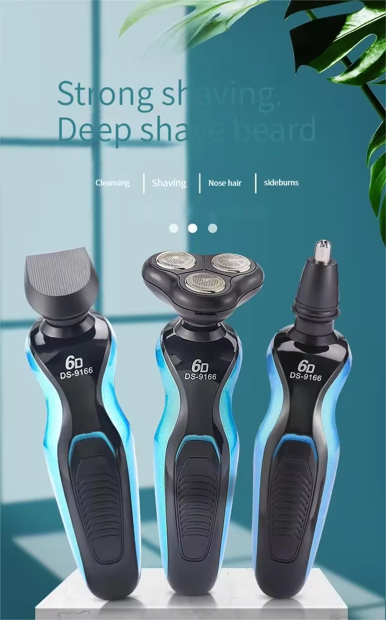 KIT 4 IN 1 RASOIO UOMO ELETTRICO PROFESSIONALE CON TESTINE ROTANTI REGOLA BARBA