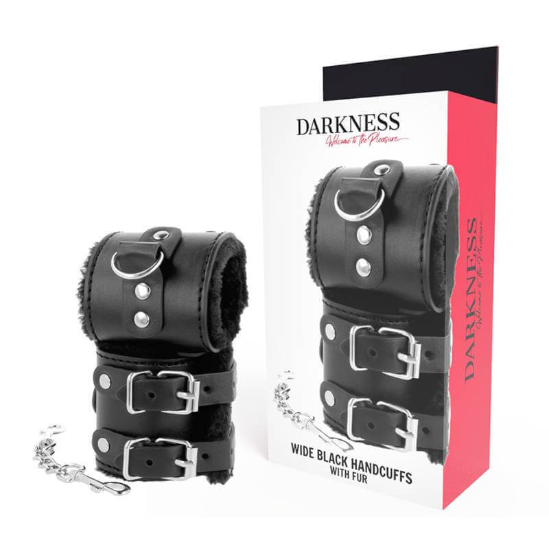 Darkness Wide Black Handcuffs - Polsiere in Pelle Vegana Nera e Fodera Interna