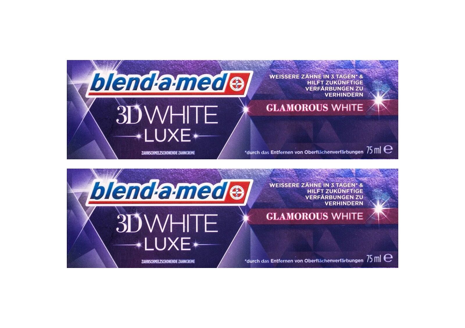 2 X blend-a-med 3DWhite Luxe Glamorous WHITE dentifricio 75 ml (W8H)