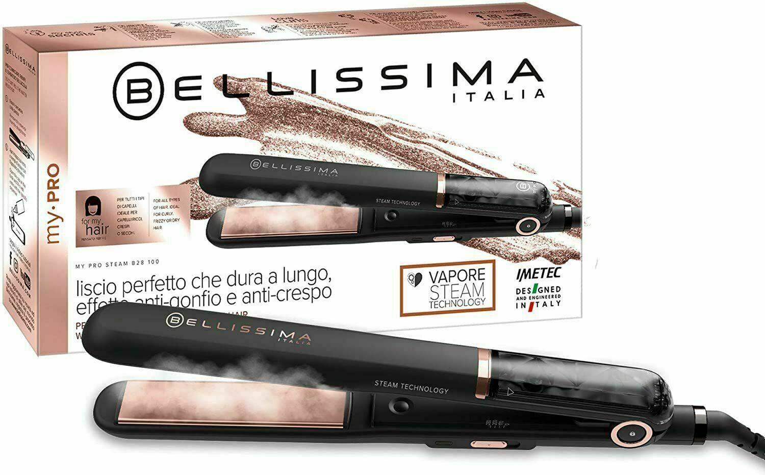 BELLISSIMA IMETEC PIASTRA CAPELLI A VAPORE 11632A LISCIO PERFETTO ANTI-CRESPO