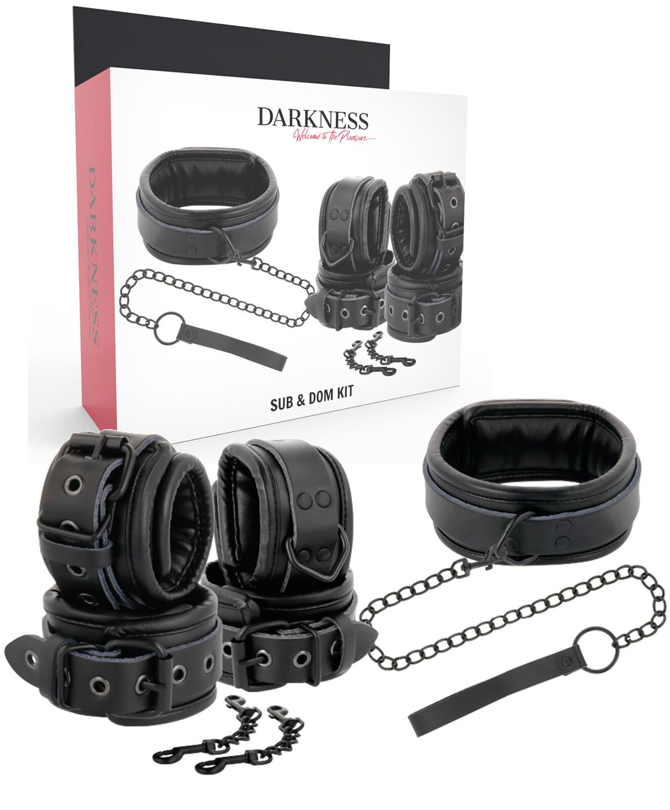 Kit costrittivo bondage manette professionali collare con guinzaglio sadomaso