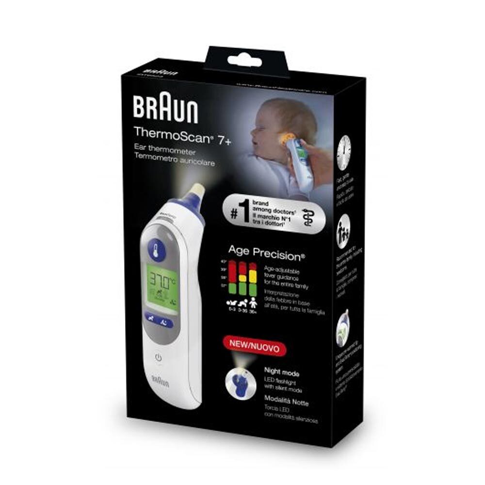 Braun ThermoScan 7+ Age Precision + Modalità Notte Termometro Auricolare, 1pezzo