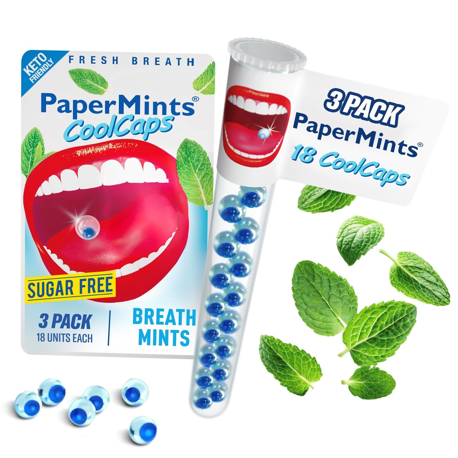 PaperMints Cool caps breath refreshers 3 x tubes of 18 capsules by Paper (e5X)