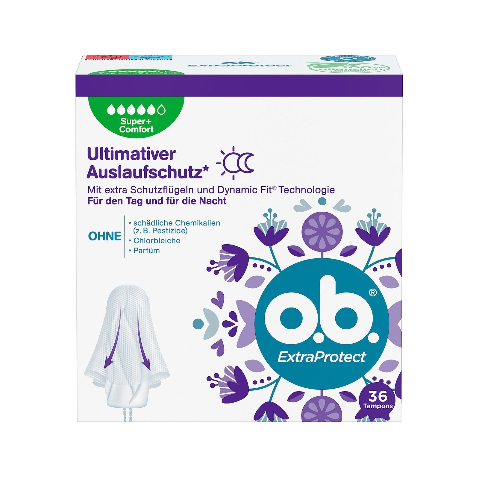 o.b. ExtraProtect Super + Comfort 36 pezzi tamponi per giorni molto forti tec...