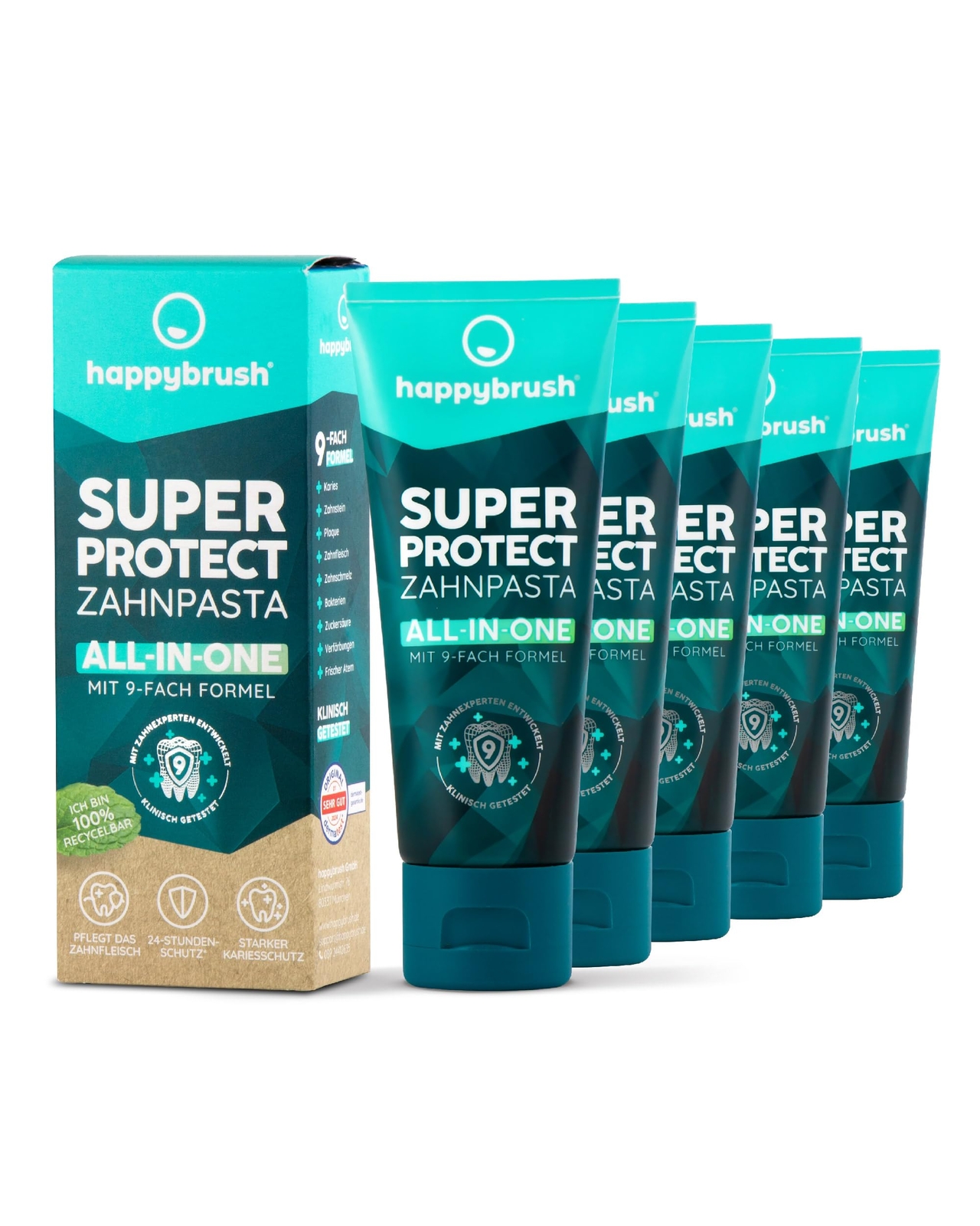 happybrush Dentifricio SuperProtect All-in-One 9 volte formula nutre le (F9H)