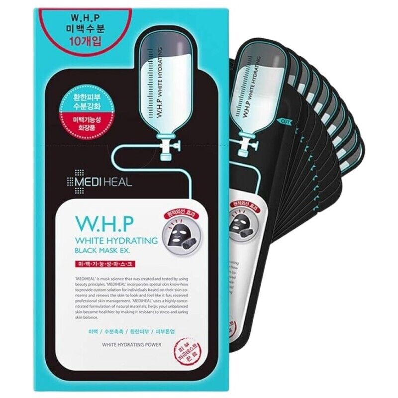 Mediheal W.H.P. Maschera nera idratante e sbiancante, 9 pezzi